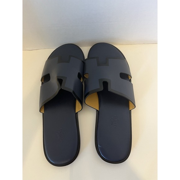Authentic Hermès Izmir Men's Sandals Navy Calfskin Leather EU 46 US 13 - Picture 1 of 10